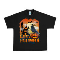 Black Happy Halloween With Crow Urban Heavy Tee - LillyAllenDesigns