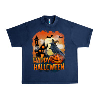 Navy Happy Halloween With Crow Urban Heavy Tee - LillyAllenDesigns