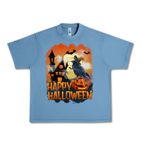 Pebble Blue Happy Halloween With Crow Urban Heavy Tee - LillyAllenDesigns