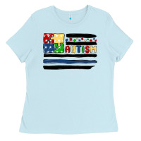 Baby Blue autism usa flag Ladies Tee - MaliasSmallBusiness