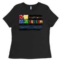 Black autism usa flag Ladies Tee - MaliasSmallBusiness