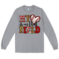 Heather Grey my heart is on that field baseball Long Sleeve Tee - Jasminsmagicworld