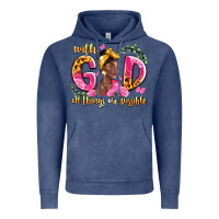 Vintage Denim with god all things are possible black woman Vintage Hoodie - LillyAllenDesigns