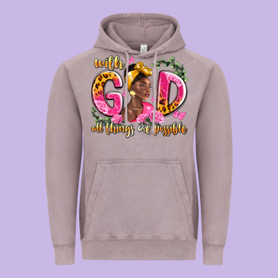 With God All Things Are Possible Black Woman Vintage Hoodie Designed By Lillyallendesigns