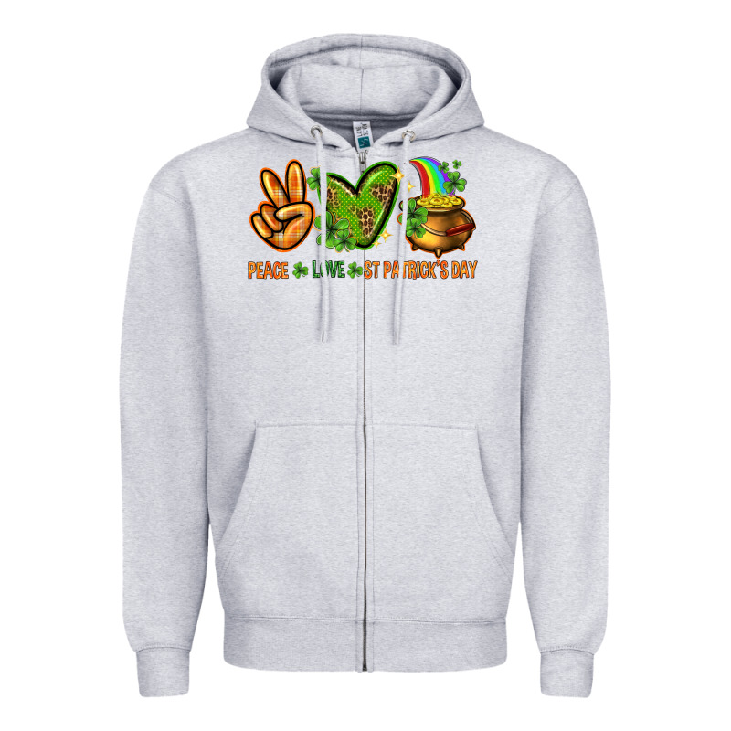 Peace Love St. Patrick's Day Zipper Hoodie by HowdyJamesFarm | Teevron