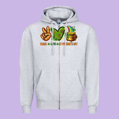 Peace Love St. Patrick's Day Zipper Hoodie Designed By Howdyjamesfarm