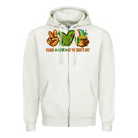 Oatmeal Heather Peace Love St. Patrick's Day Zipper Hoodie - HowdyJamesFarm