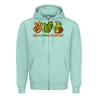 Seafoam Peace Love St. Patrick's Day Zipper Hoodie - HowdyJamesFarm