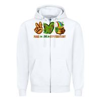 White Peace Love St. Patrick's Day Zipper Hoodie - HowdyJamesFarm