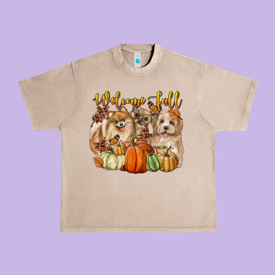 Welcome Fall With Dogs Urban Heavy Tee Designed By Lillyallendesigns