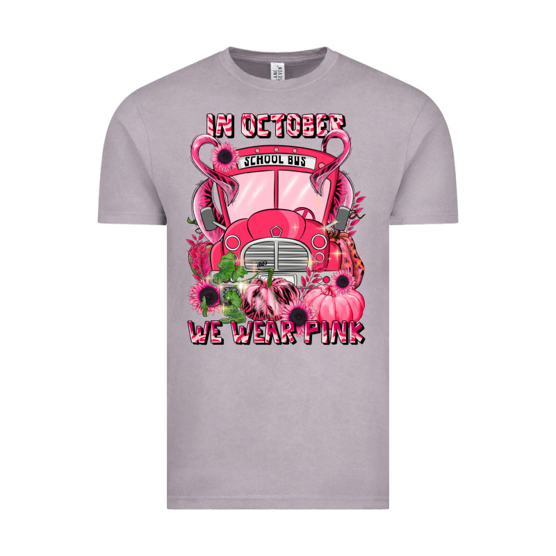 In October We Wear Pink Halloween School Bus Vintage Tee by LillyAllenDesigns | Teevron