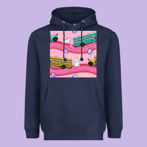 Easter School Bus Seamless Pattern Heavyweight Hoodie Designed By Bundleandbundleshop