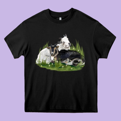 Two Baby Nigerian Dwarf Goat Heavy Core Tee Designed By Lillyallendesigns