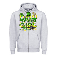 Heather Grey lucky girl st. patricks day Zipper Hoodie - HowdyJamesFarm