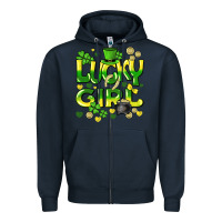 Navy lucky girl st. patricks day Zipper Hoodie - HowdyJamesFarm