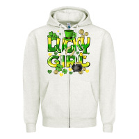 Oatmeal Heather lucky girl st. patricks day Zipper Hoodie - HowdyJamesFarm