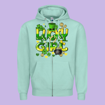 Lucky Girl St. Patricks Day Zipper Hoodie Designed By Howdyjamesfarm