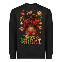 Black merry and bright christmas afro messy bun Heavyweight Sweatshirt - texasbilliewilder