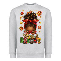 Heather Grey merry and bright christmas afro messy bun Heavyweight Sweatshirt - texasbilliewilder