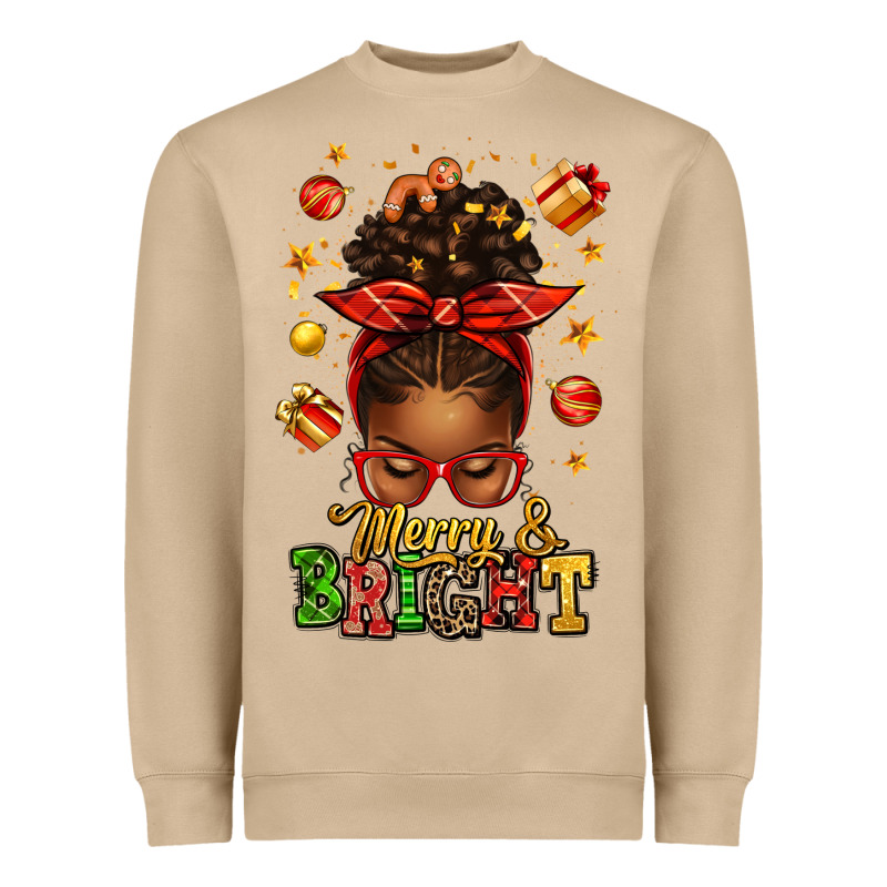 Merry And Bright Christmas Afro Messy Bun Heavyweight Sweatshirt by texasbilliewilder | Teevron