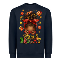 Navy merry and bright christmas afro messy bun Heavyweight Sweatshirt - texasbilliewilder