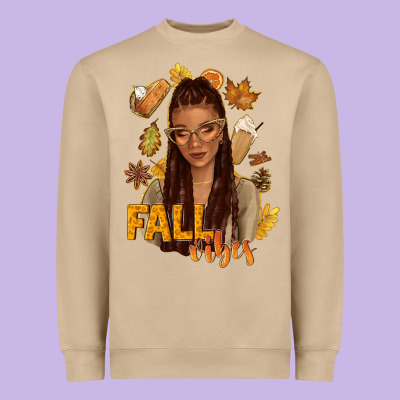 Fall Vibes Afro Woman Heavyweight Sweatshirt Designed By Nancycooperartshop