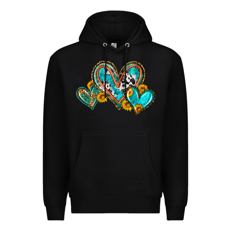 Western Leopard Turquoise Cowhide Hearts Olivia Premium Hoodie by OliviaCreatesArt | Teevron