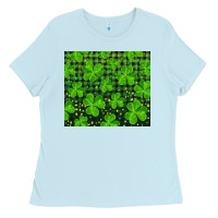 Baby Blue shamrock and plaid Ladies Tee - RanaPortraitStore
