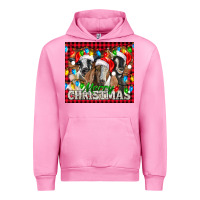Fuchsia Pink Merry Christmas  With Goats Urban Hoodie - LillyAllenDesigns