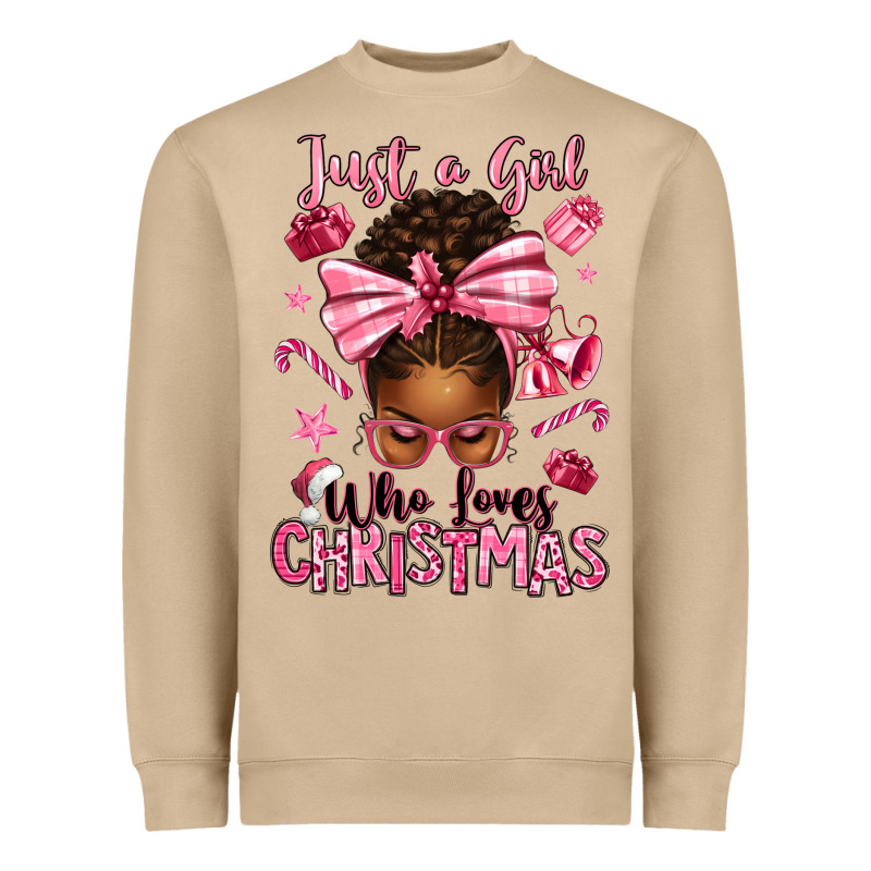 Just A Girl Who Loves Pink Christmas Afro Messy Bu Heavyweight Sweatshirt by texasbilliewilder | Teevron
