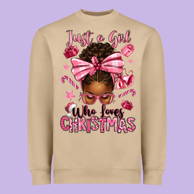 Just A Girl Who Loves Pink Christmas Afro Messy Bu Heavyweight Sweatshirt Designed By Texasbilliewilder