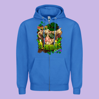 St. Patrick's Day Cow Zipper Hoodie Designed By Howdyjamesfarm