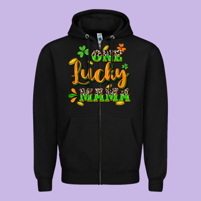 One Lucky Mama St. Patrick's Day Zipper Hoodie Designed By Cowgirlartshop