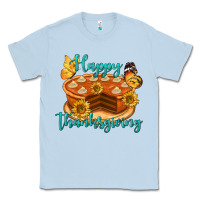 Dusty Blue Happy Thanksgiving Pumpkin Pie Classic Tee - LillyAllenDesigns