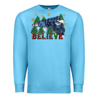 Ocean Blue believe polar express christmas trees Premium Sweatshirt - FaDigitalArtStudio