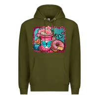 Army Green valentines day coffee cup and sweets Premium Hoodie - OliviaCreatesArt