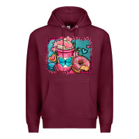 Burgundy valentines day coffee cup and sweets Premium Hoodie - OliviaCreatesArt