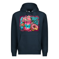 Navy valentines day coffee cup and sweets Premium Hoodie - OliviaCreatesArt