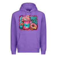 Purple valentines day coffee cup and sweets Premium Hoodie - OliviaCreatesArt