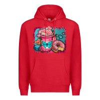 Red valentines day coffee cup and sweets Premium Hoodie - OliviaCreatesArt