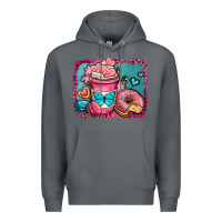 Rock valentines day coffee cup and sweets Premium Hoodie - OliviaCreatesArt
