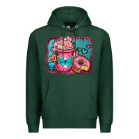 Sports Green valentines day coffee cup and sweets Premium Hoodie - OliviaCreatesArt