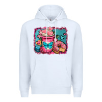 White valentines day coffee cup and sweets Premium Hoodie - OliviaCreatesArt