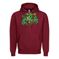 Burgundy Happy St. Patrick's Day T-Rex Zipper Hoodie - HowdyJamesFarm