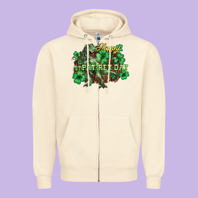 Happy St. Patrick's Day T-rex Zipper Hoodie Designed By Howdyjamesfarm