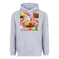 Heather Grey Easter Bunny With Hamper Seamless Pattern Heavyweight Hoodie - BundleAndBundleShop