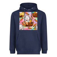 Navy Easter Bunny With Hamper Seamless Pattern Heavyweight Hoodie - BundleAndBundleShop
