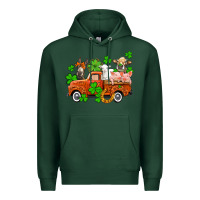 Sports Green St. Patrick's farm animals and truck Premium Hoodie - OliviaCreatesArt