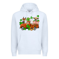 White St. Patrick's farm animals and truck Premium Hoodie - OliviaCreatesArt