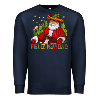 Navy Feliz Navidad Santa With Cactus Premium Sweatshirt - BundleAndBundleShop